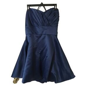 Narianna 3XL Strapless Pleated Sweetheart Neckline A-line Short Dress Navy Blue
